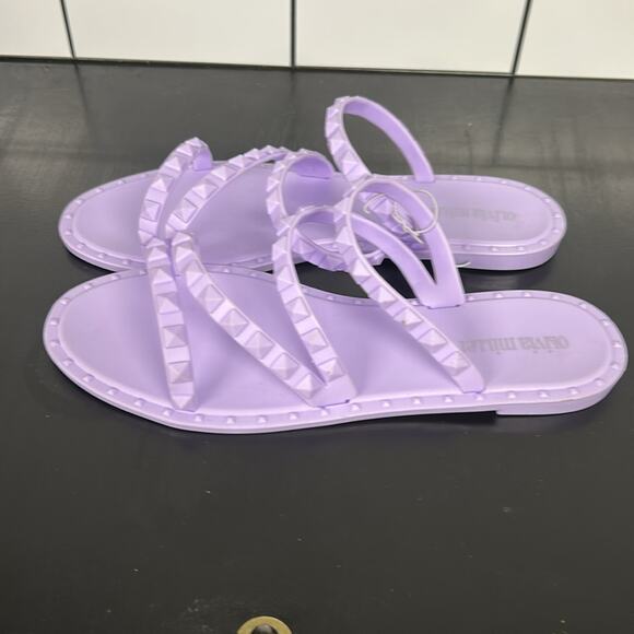 New Olivia Miller Women Size 10 Lavender Light Purple Flat Stud Sandals Strappy - Picture 4 of 6